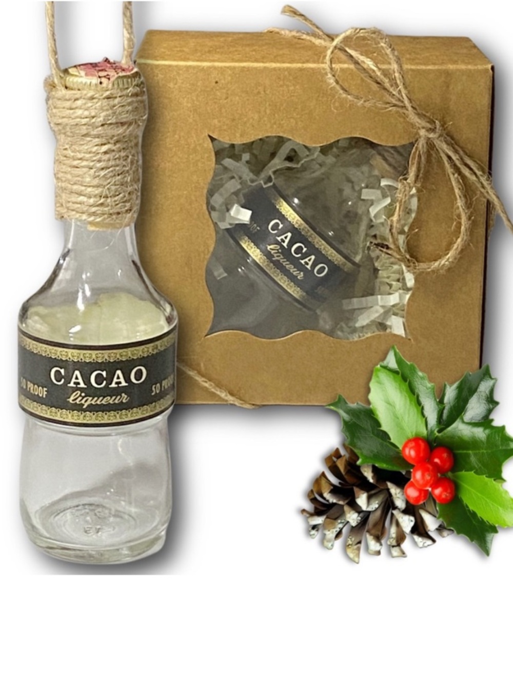 Cacao Liqueur Artisan Vintage Glass Miniature Bottle Unique Ornament